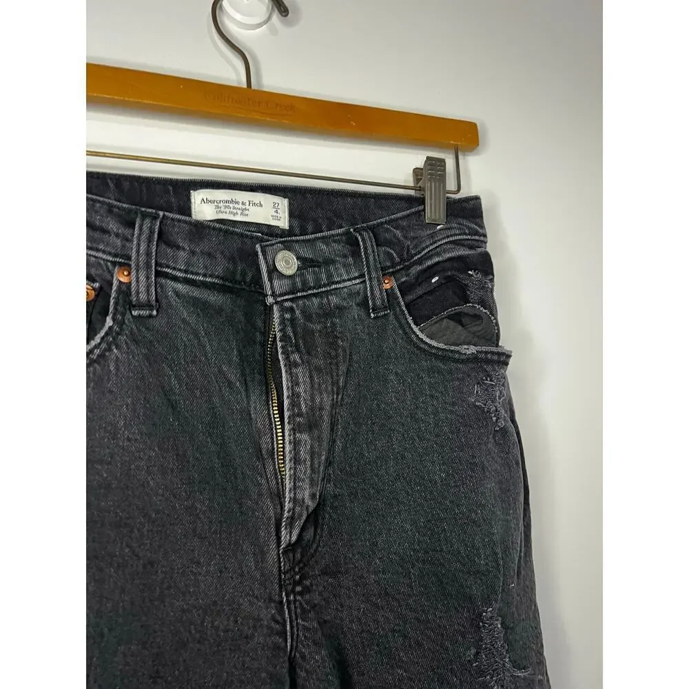 Abercrombie & Fitch 90s Straight Ultra High Rise Grey Black Jeans Denim